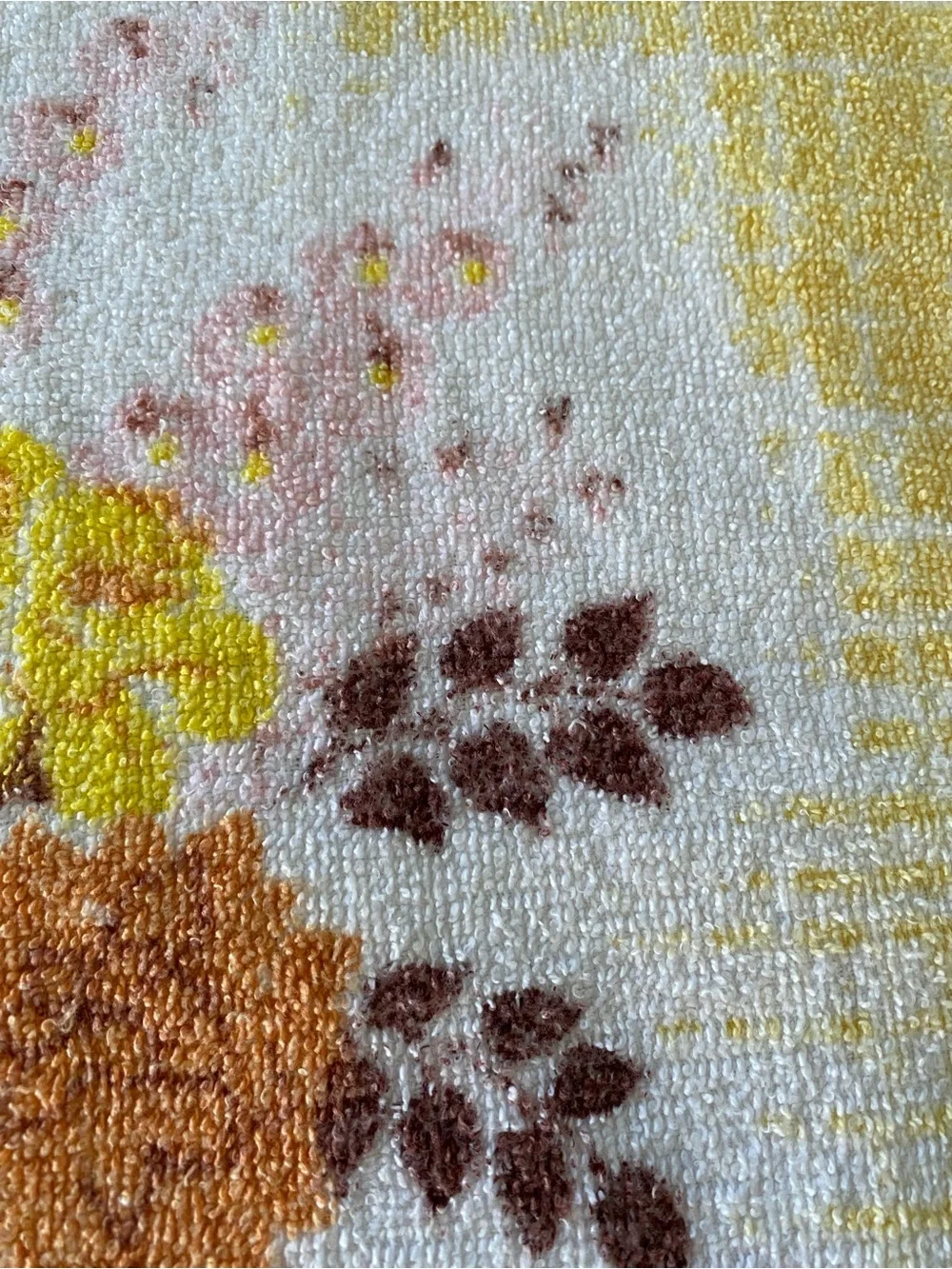 Vintage Mid Century MCM Yellow Orange Floral Butterfly Bathroom Towel